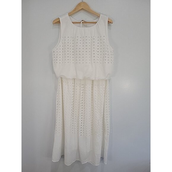 JENNIFER & GRACE Eyelet Maxi Skirt Sleeveless Crop Top Set L White 2 Pc Set - Picture 1 of 10